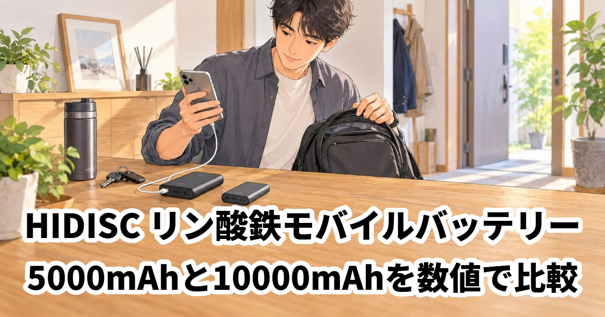 HIDISC リン酸鉄モバイルバッテリー5000mAhと10000mAhを数値で比較